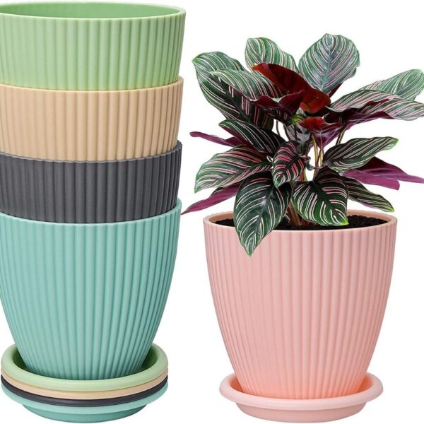 Buy Plastic Round Flower Pots for Home Planters, Terrace, Garden Etc | Pack of 05 | Multicolor | Suitable for Home Indoor & Outdoor Gardening Plants